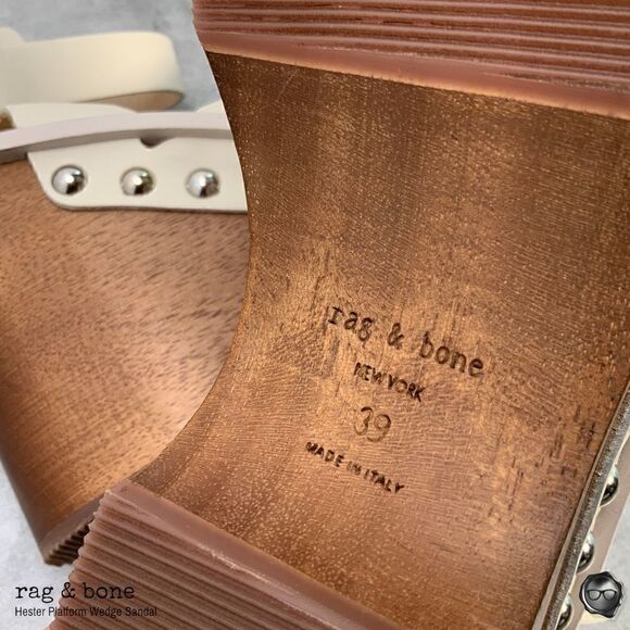 RAG & BONE HESTER LEATHER ANKLE-STRAP WEDGE PLATFORM SANDALS IN IVORY SIZE 9 - Picture 9 of 14
